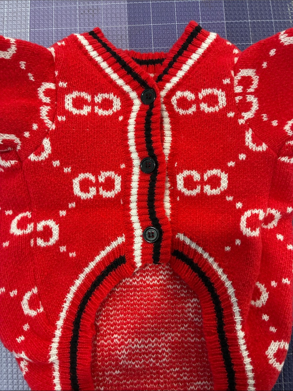 Red Patterned Button-Front pets Sweater - Picture 2 of 3